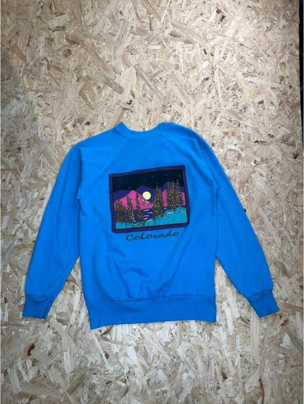 Vintage Colorado Sweatshirt Mens Large Blue Signal Mega Fleece 80s 90s Graphic
